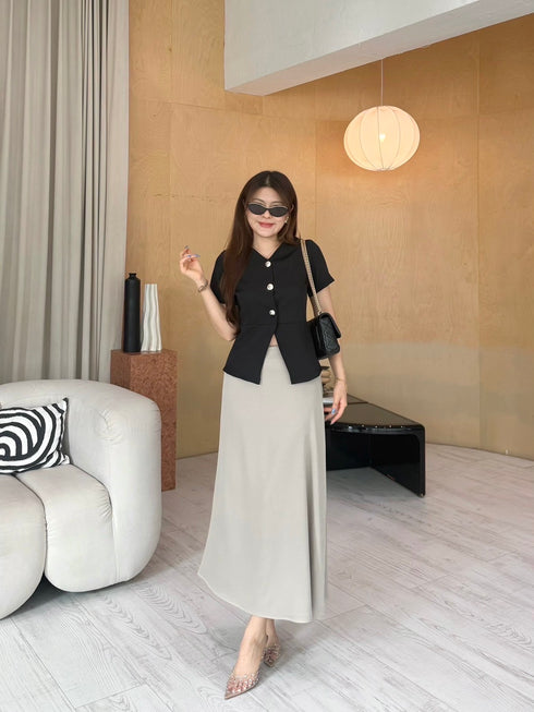 Elegant Women Button Down Blouse With Skirt Sets